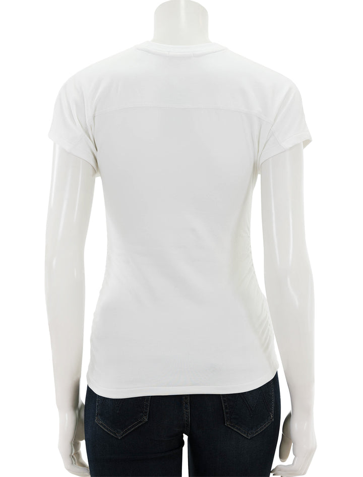 Back view of ATM's pima cotton crew neck ruched tee in white.