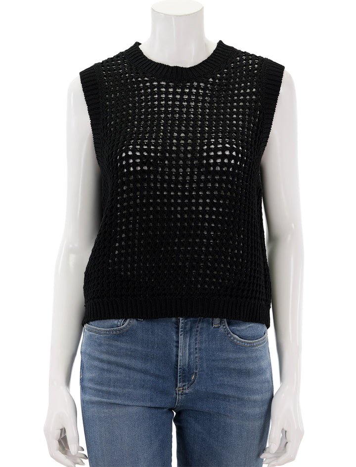 Front view of Theory's crew neck vest in black.