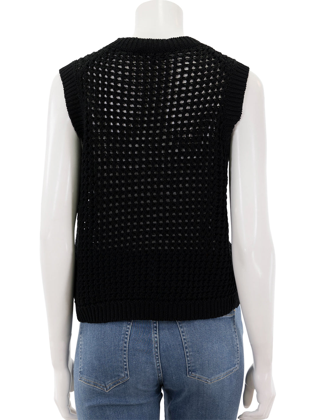 Back view of Theory's crew neck vest in black.
