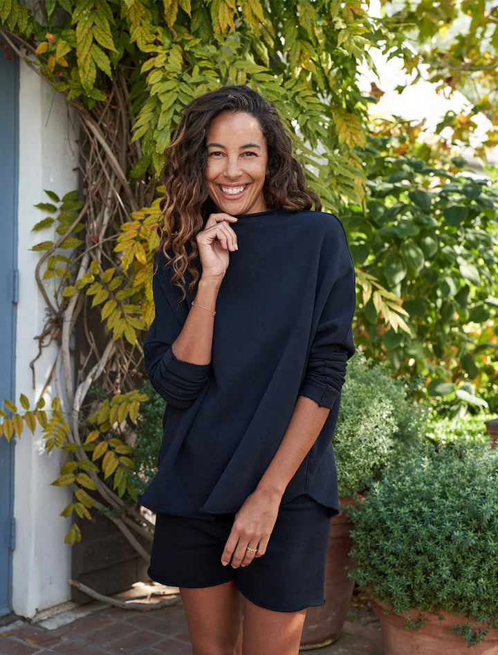 effie long sleeve funnel neck capelet in atlantic