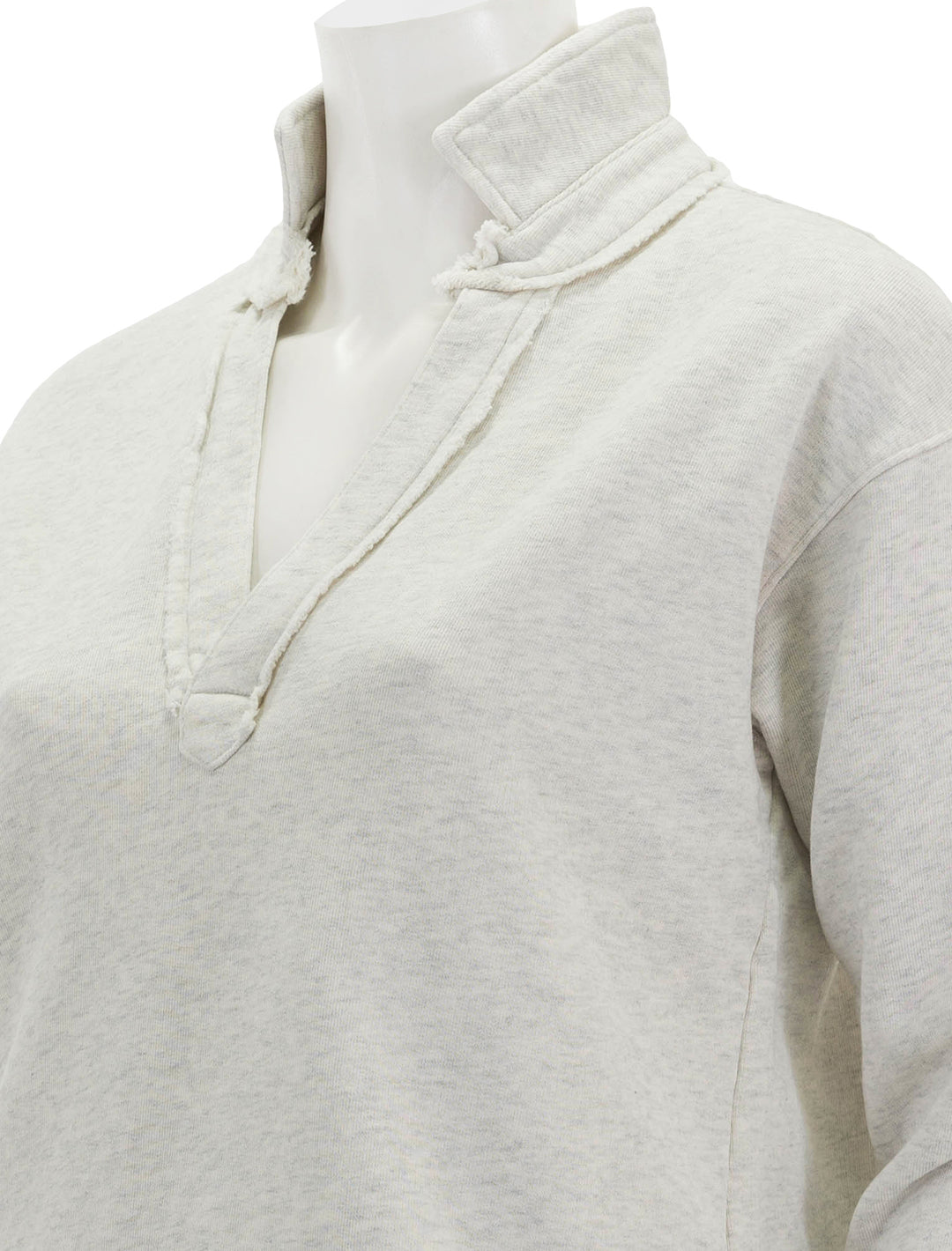 Close-up view of Frank & Eileen's patrick popover henley in light heather grey melange.