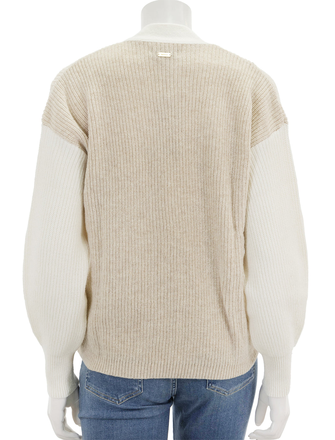 Back view of Barbour's alexandria knit cardigan in neutral.