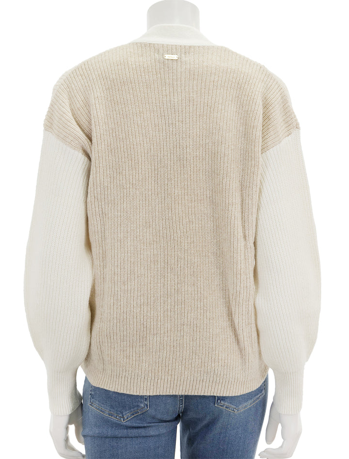 Back view of Barbour's alexandria knit cardigan in neutral.