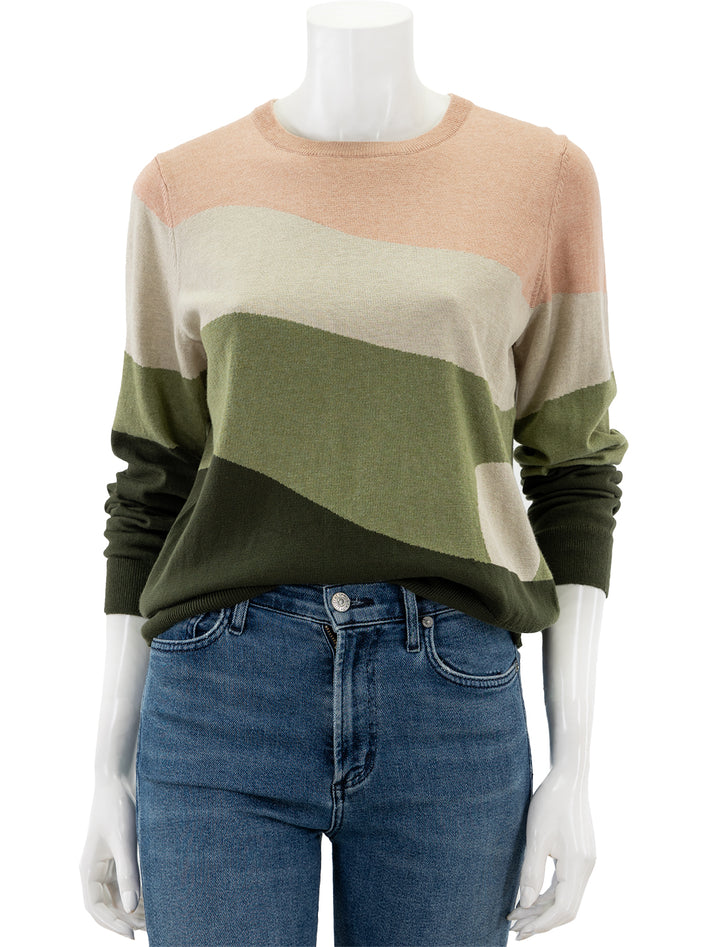 Front view of Marine Layer's scenic sunset sweater.