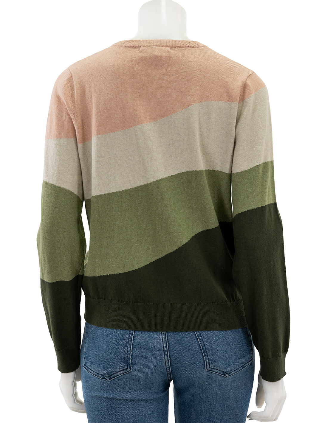 Back view of Marine Layer's scenic sunset sweater.