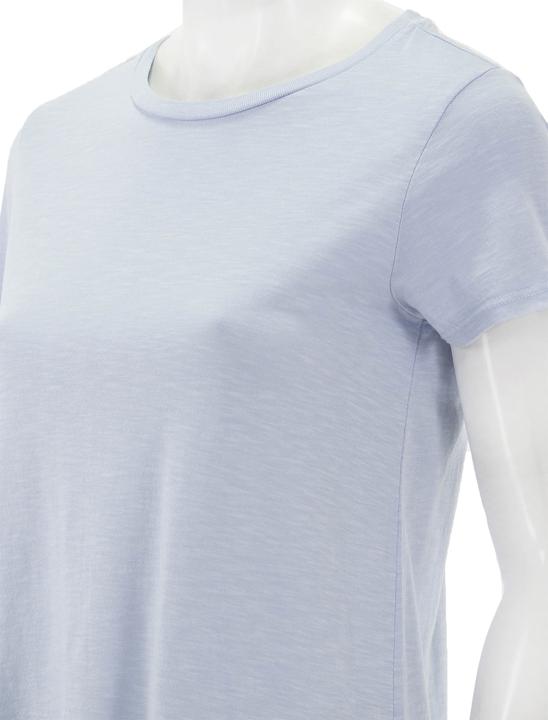 Close-up view of Marine Layer's swing crew in mazarine blue.