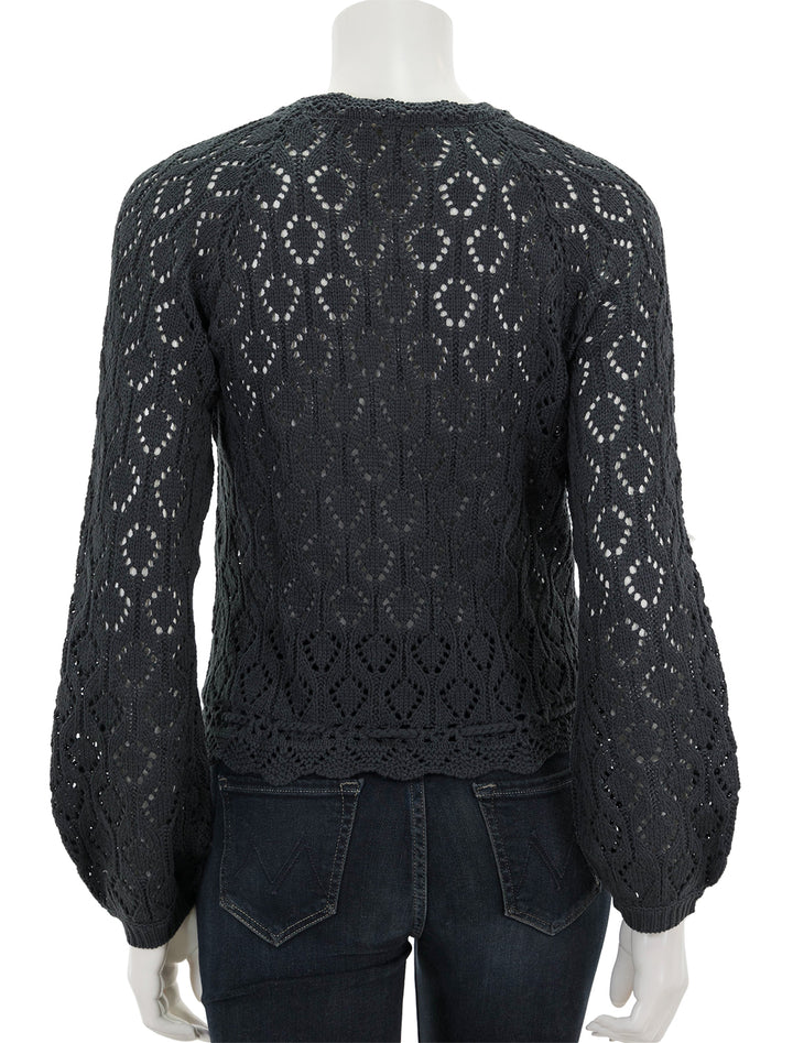 Back view of Marine Layer's manazanita crochet fringe sweater in black.