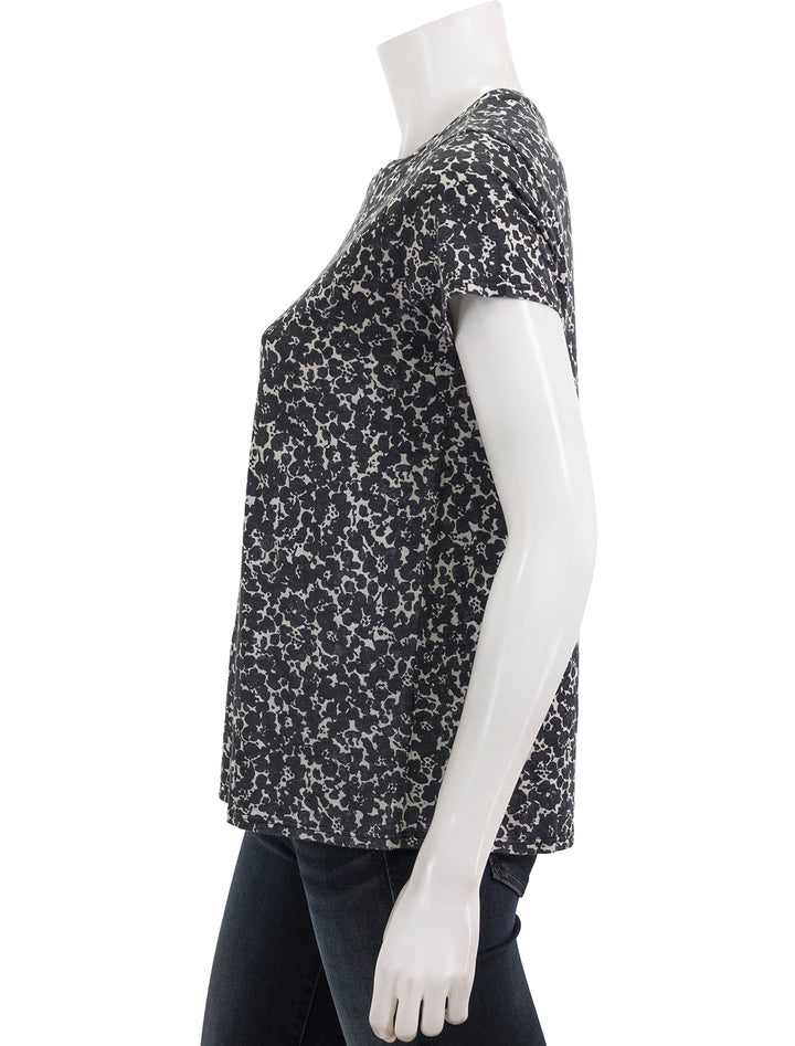 Side view of Marine Layer's swing crew in abstract floral.