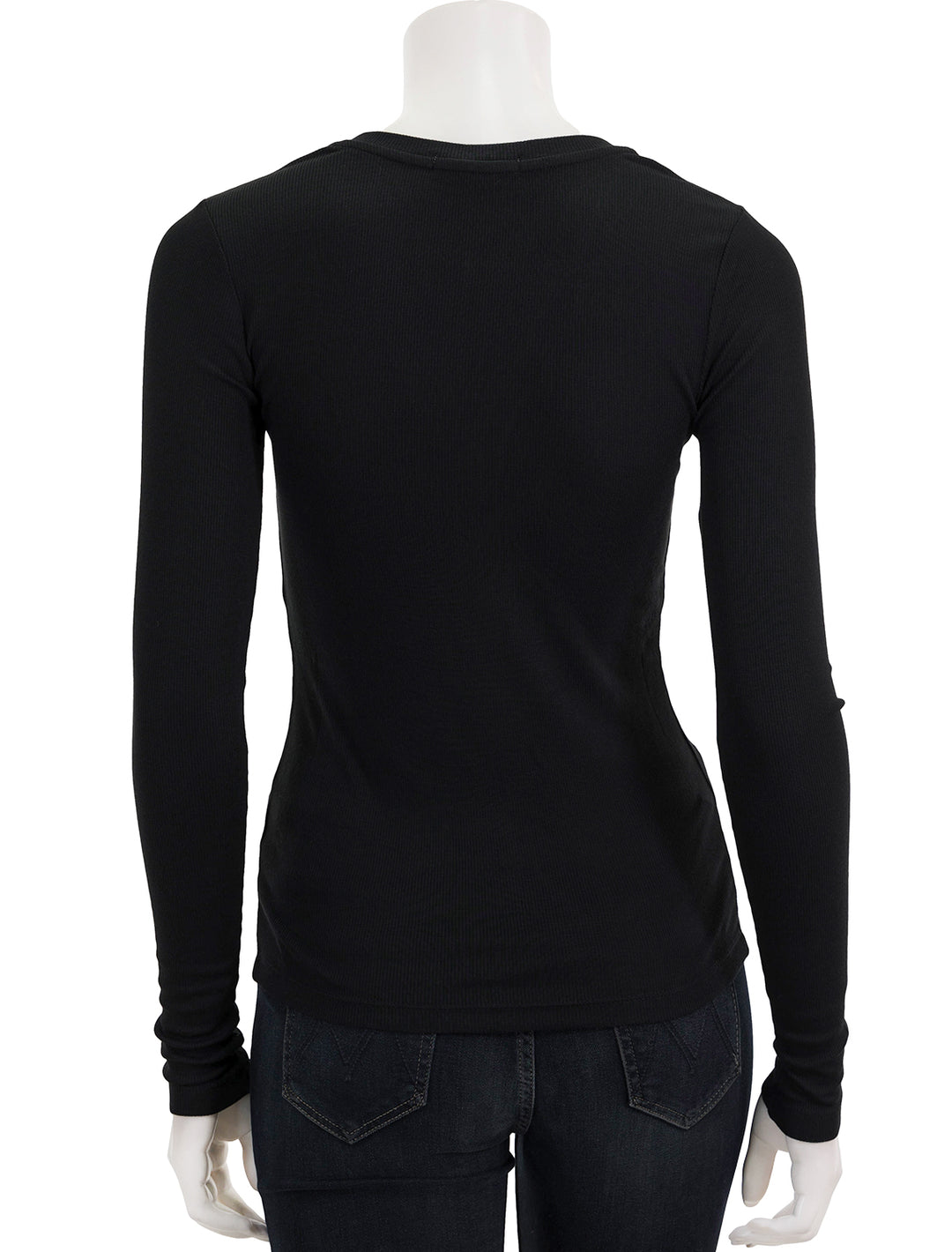 Back view of Marine Layer's lexi rib henley in black.
