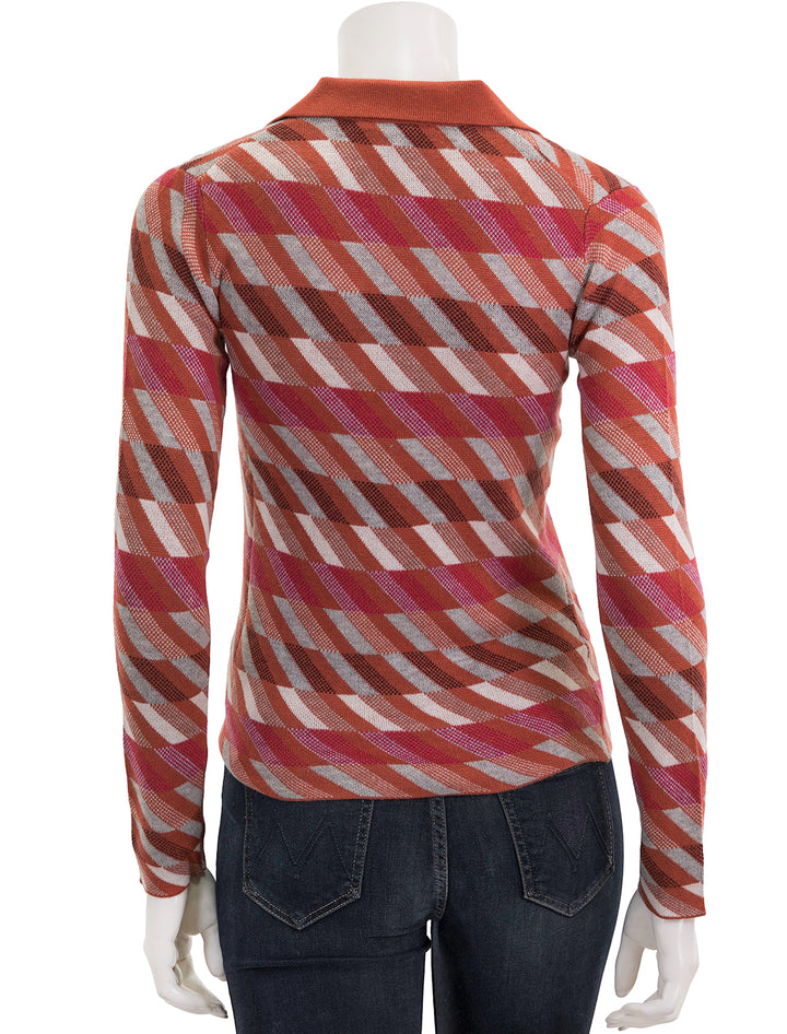 Back view of Marine Layer's novelty sweater polo in warm multi.