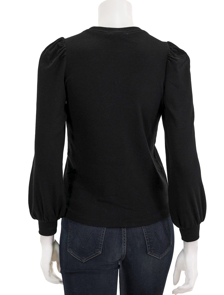 Back view of marine layer's lexi puff sleeve top in black.