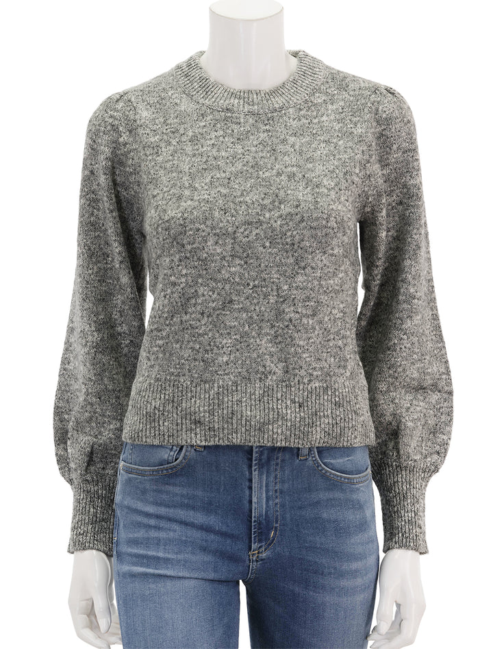 Front view of Marine Layer's alma puff sleeve crewneck in charcoal heather.