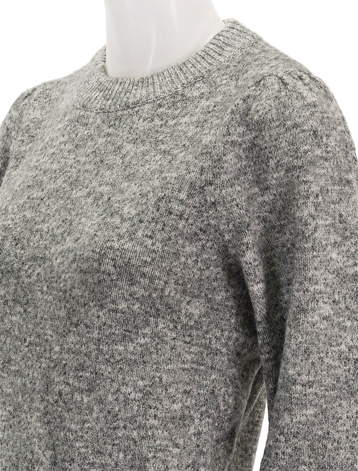 Close-up view of Marine Layer's alma puff sleeve crewneck in charcoal heather.
