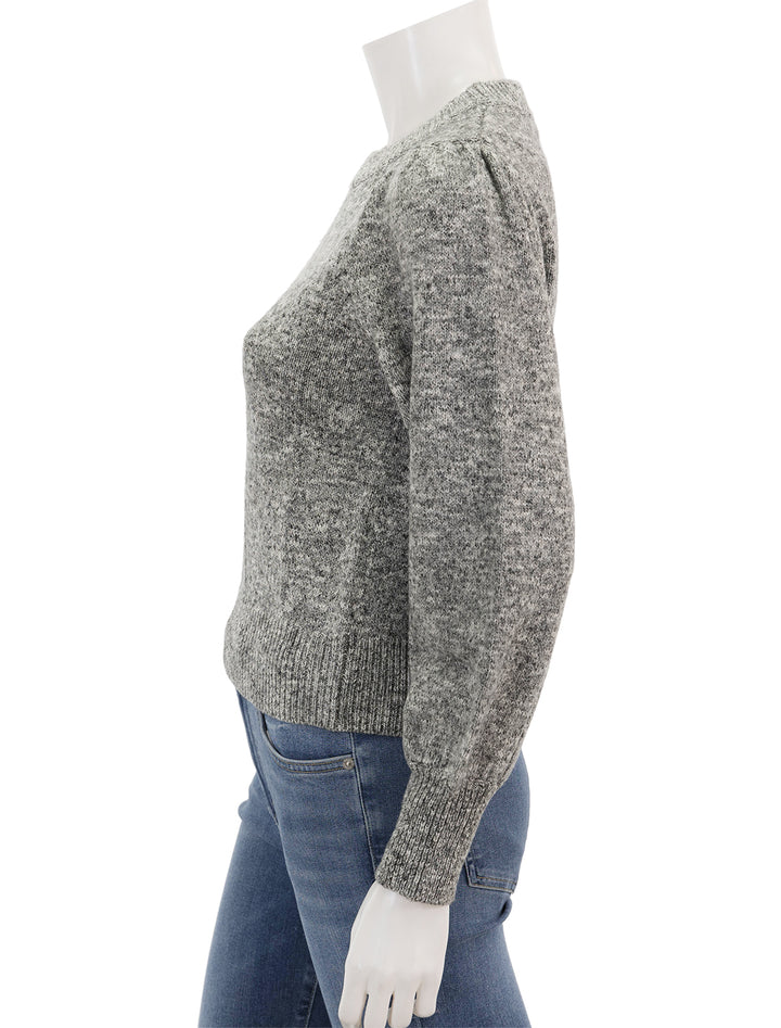Side view of Marine Layer's alma puff sleeve crewneck in charcoal heather.
