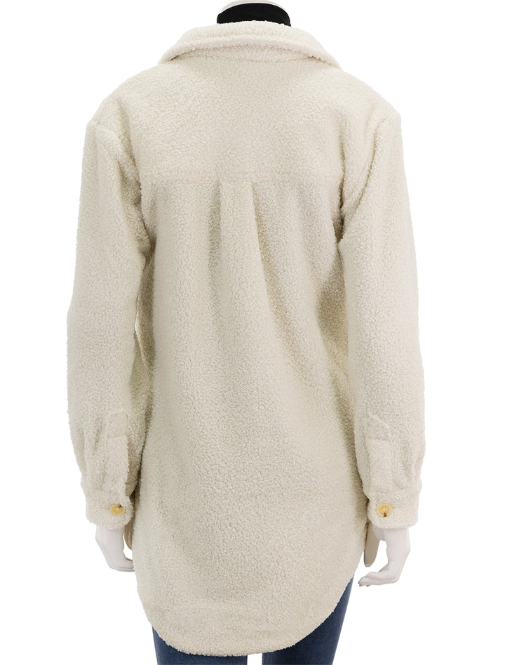 Side view of Marine Layer's sherpa bailey shirt jacket in ivory