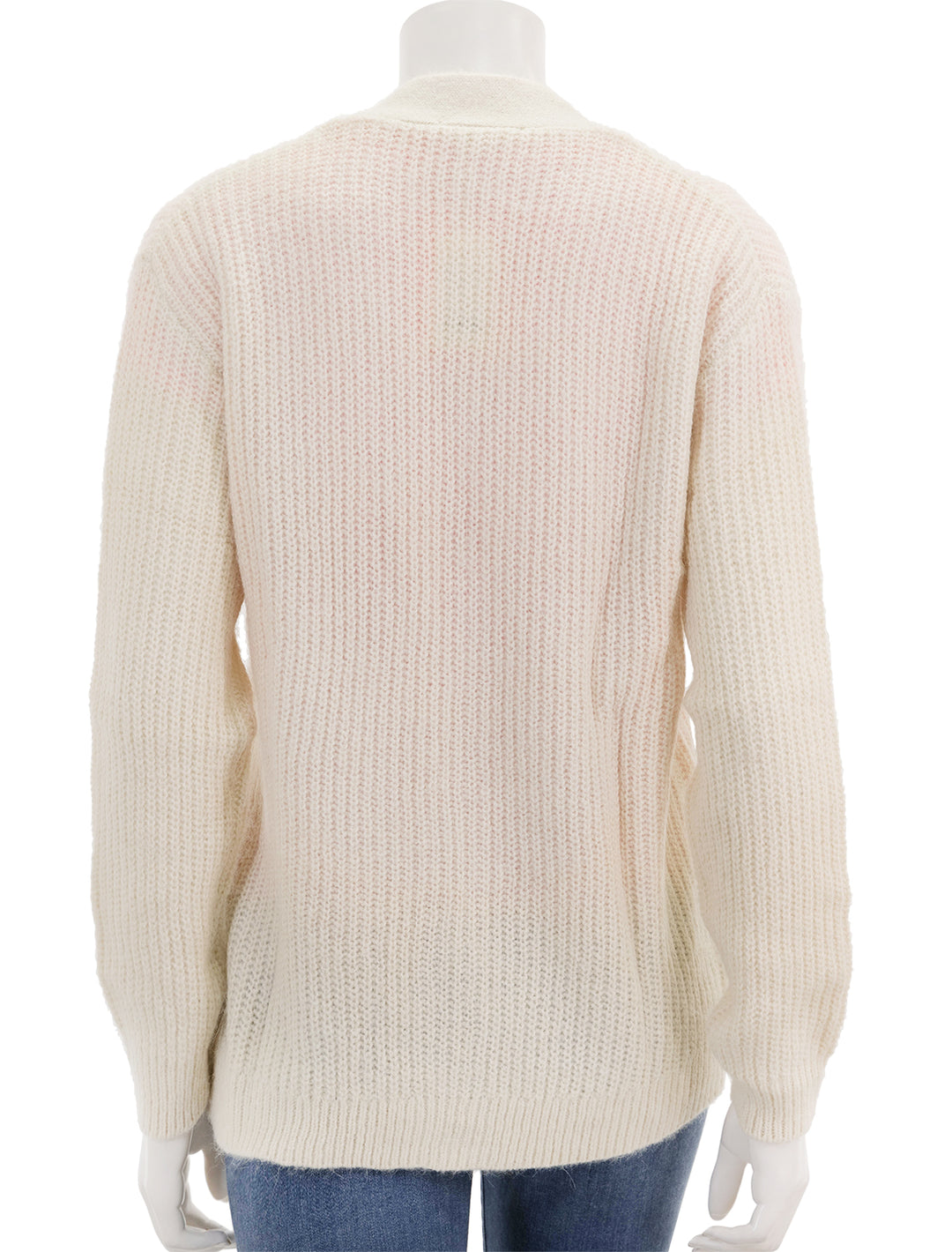 Back view of Marine Layer's nova long oversized cardigan in ivory.