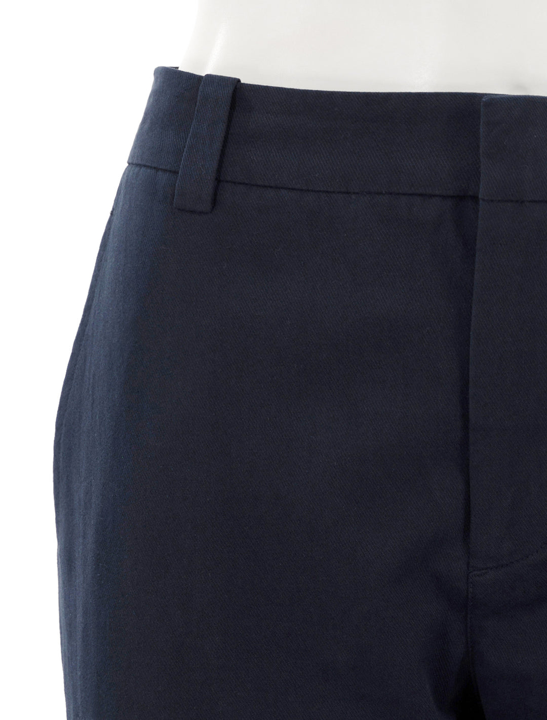 Close-up view of Vince's mid rise washed cotton crop pant in coastal.