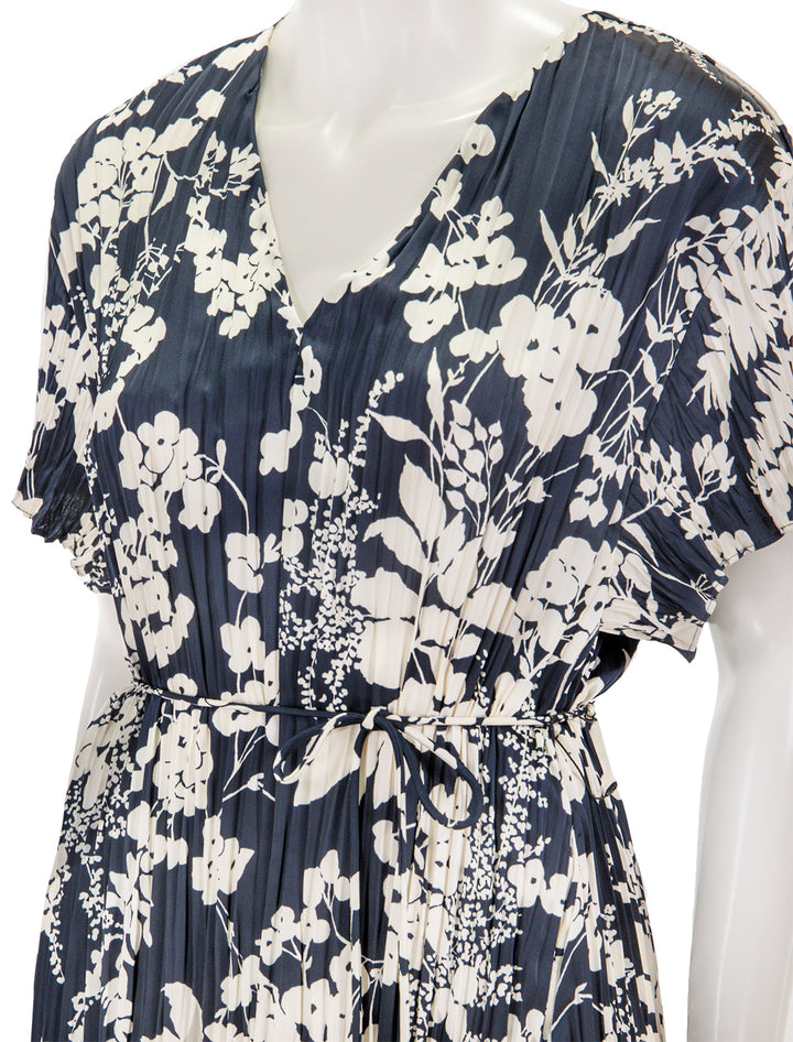 Close-up view of Vince's arboretum short sleeve dress in coastal.