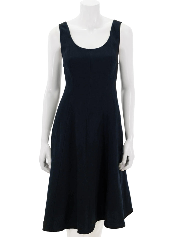 Front view of Vince's panelled scoop neck short dress in coastal.