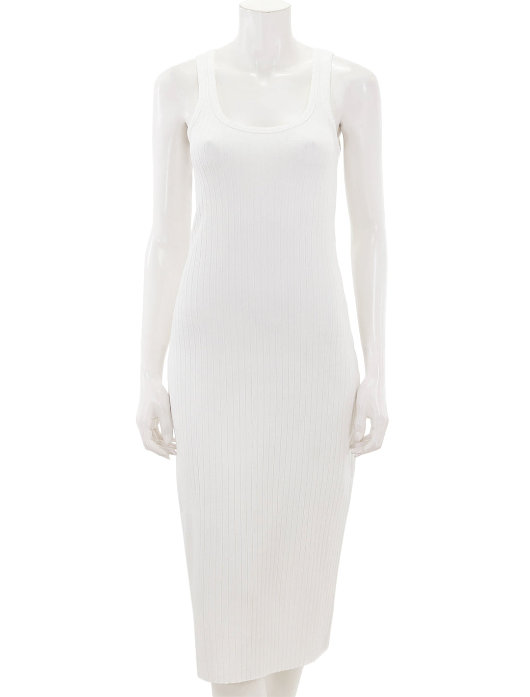 Front view of Vince's rib scoop neck dress in off white.