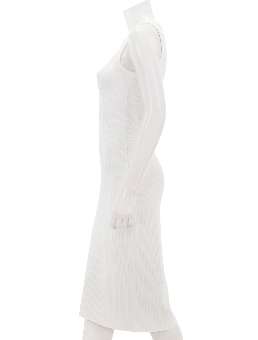 Side view of Vince's rib scoop neck dress in off white.