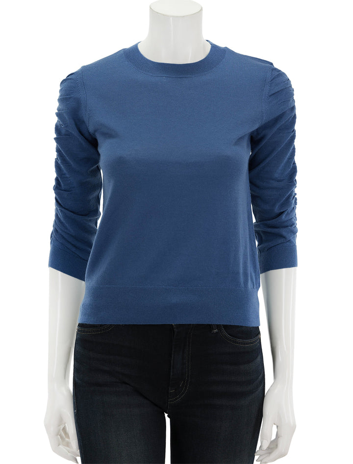 Front view of Veronica Beard's kase pullover in dark blue.