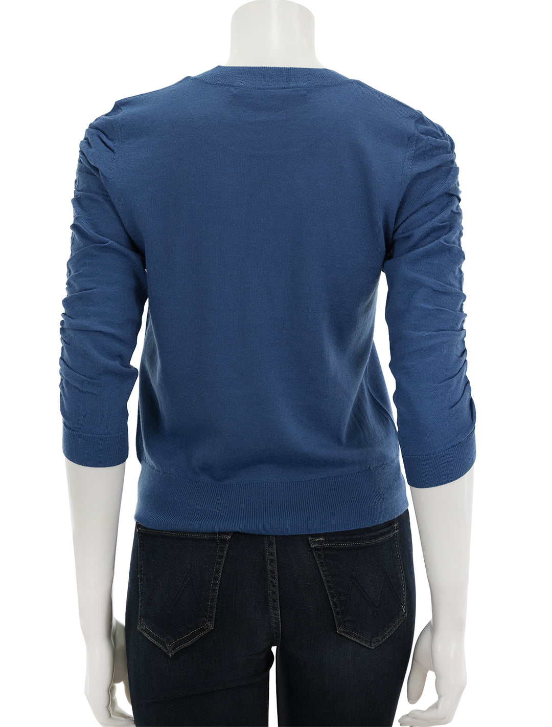 Back view of Veronica Beard's kase pullover in dark blue.