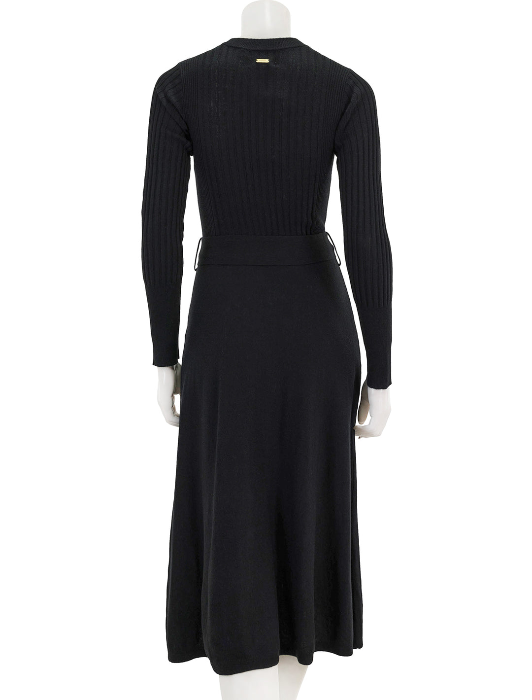 Back view of Barbour's amal midi knit dress in black.