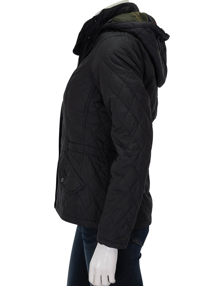 side view of millfire quilted jacket in black