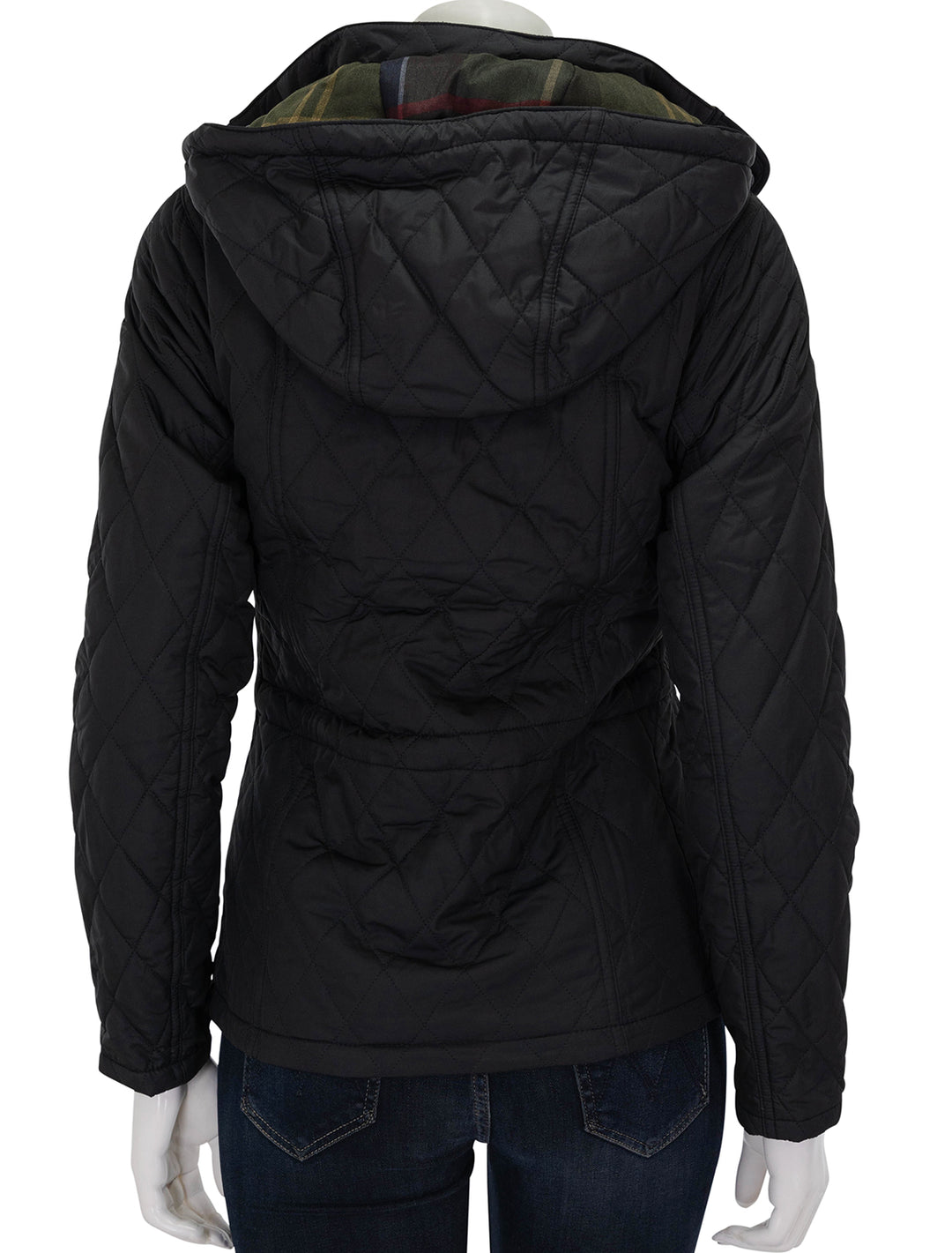 back view of millfire quilted jacket in black