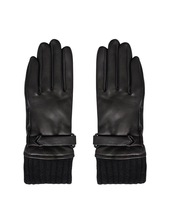 Overhead view of Mackage's fia leather gloves in black.