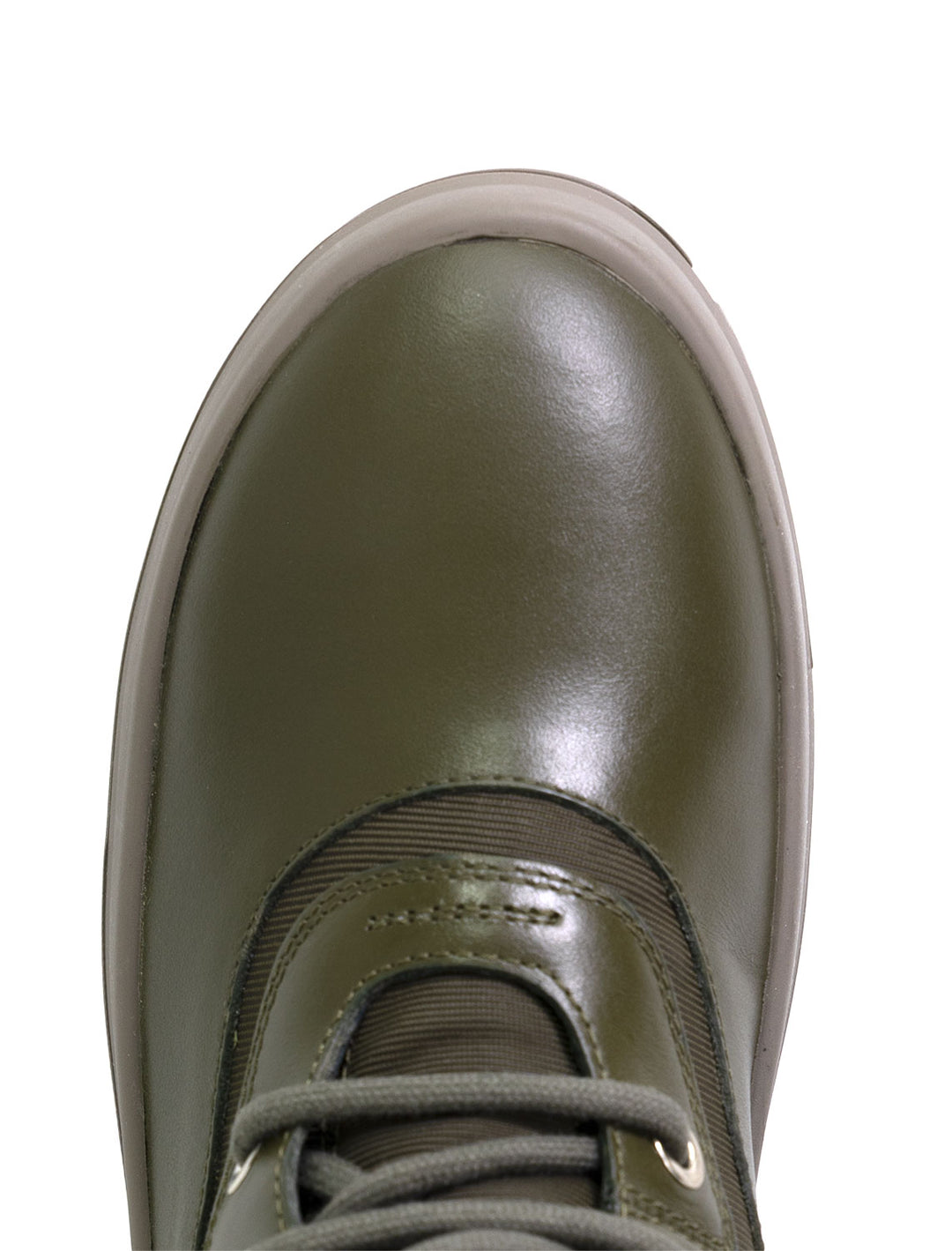 Close-up view of Mackage's hero boots in army.