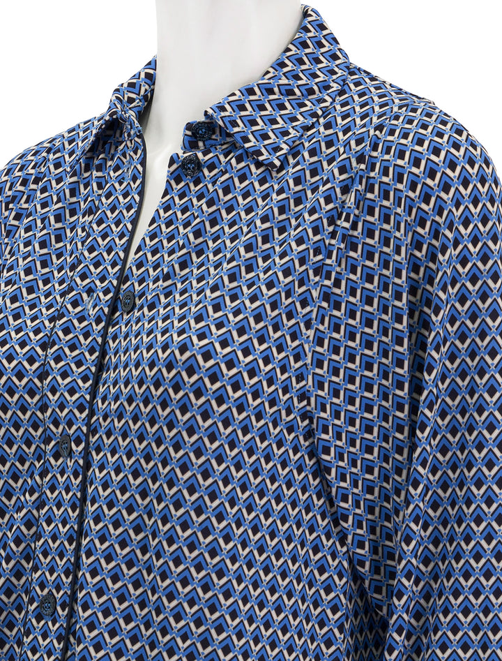 Close-up view of Bogner's sephie top in blue.