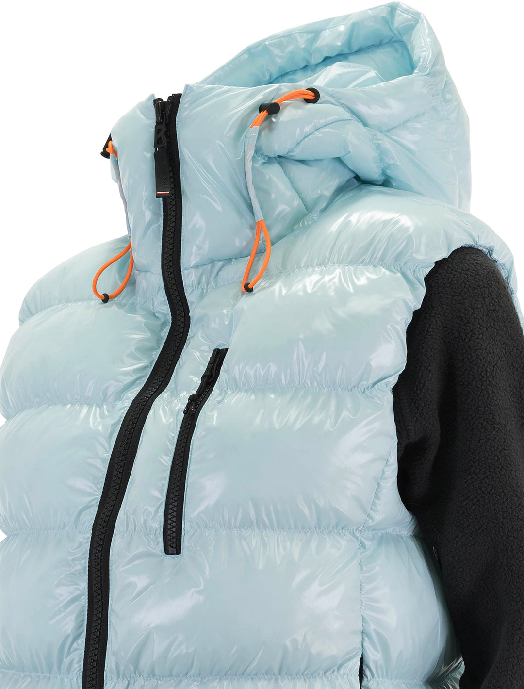 Close-up view of Bogner Fire + Ice's naima vest in pale blue.