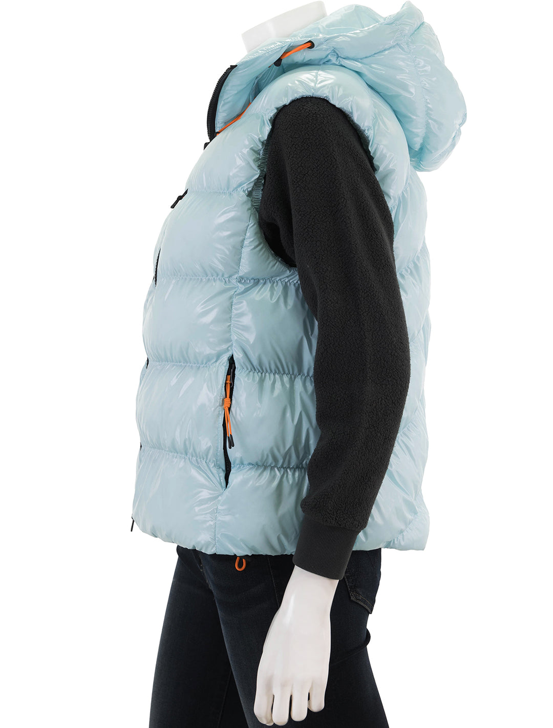 Side view of Bogner Fire + Ice's naima vest in pale blue.