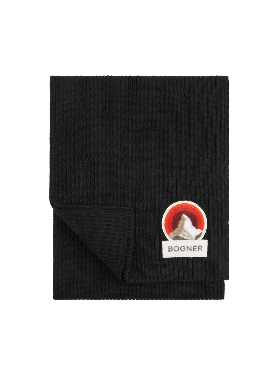 Front view of Bogner's bailee scarf in black.