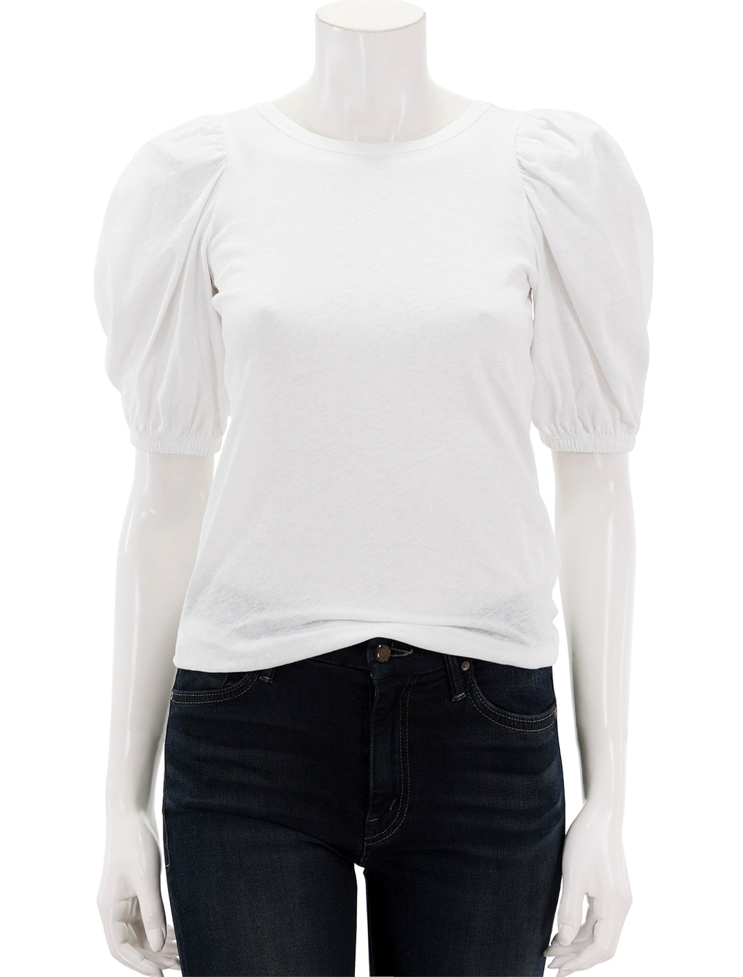 Front view of Nation LTD.'s isadora balloon sleeve tee in white.