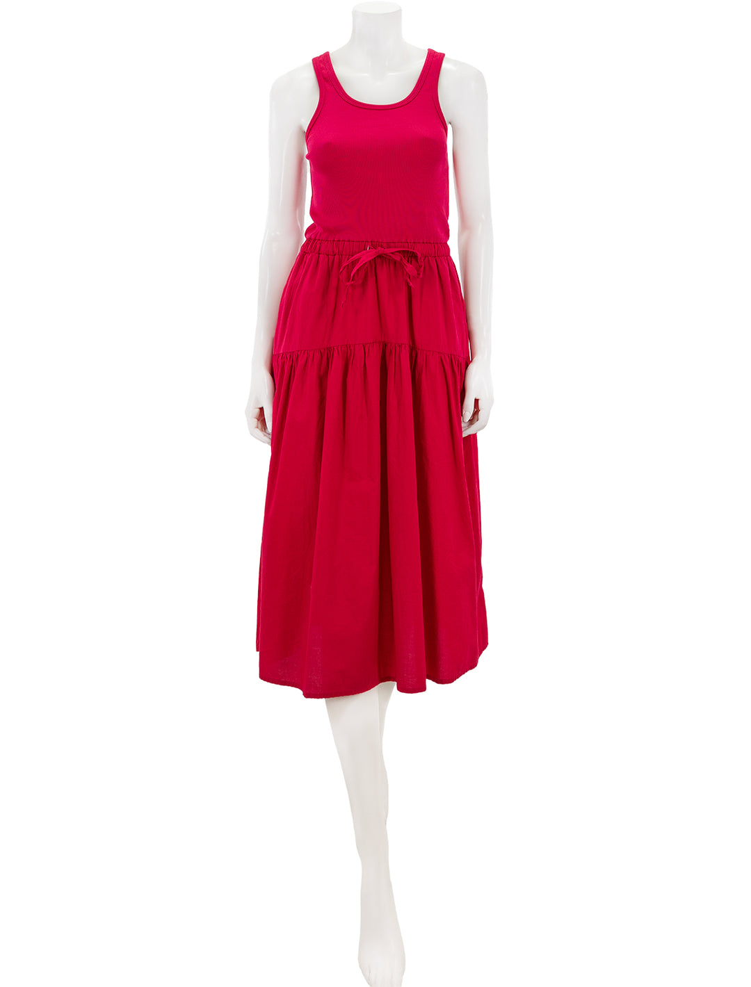 Front view of Nation LTD.'s frannie combo midi dress in raspberry.
