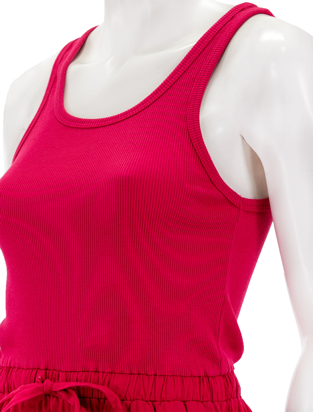 Close-up view of Nation LTD.'s frannie combo midi dress in raspberry.