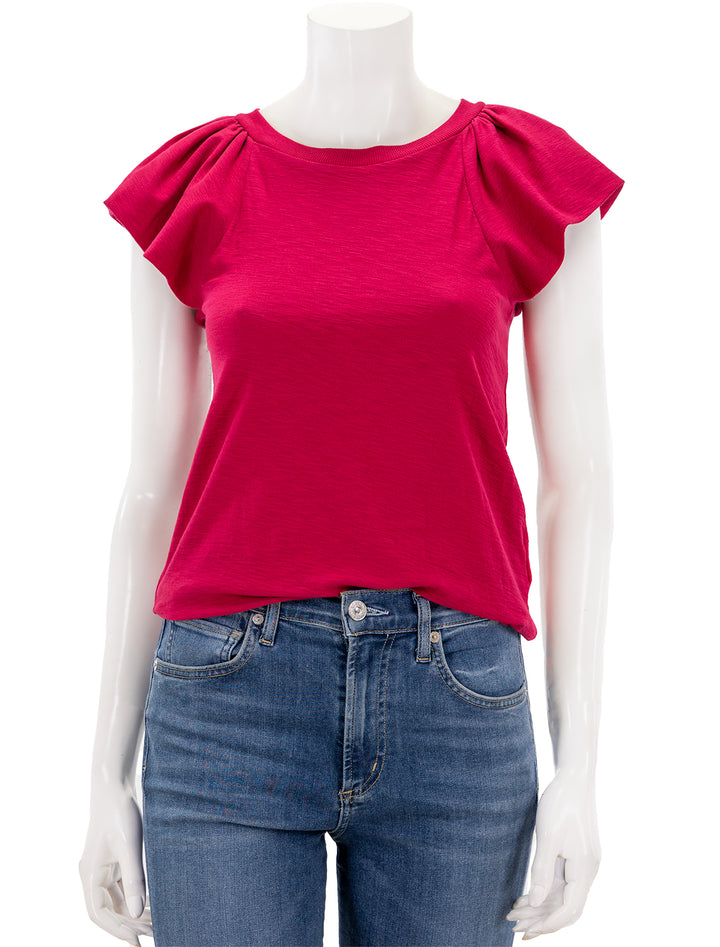 Front view of Nation LTD's lorna ruffle tank in raspberry.
