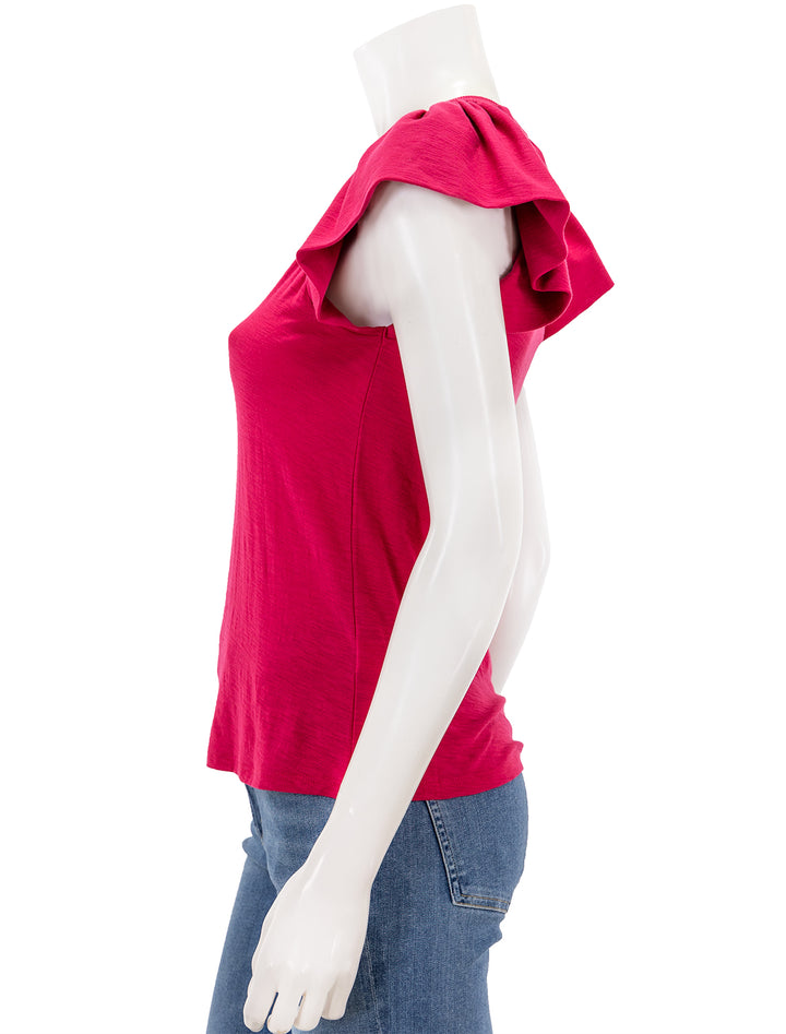 Side view of Nation LTD's lorna ruffle tank in raspberry.