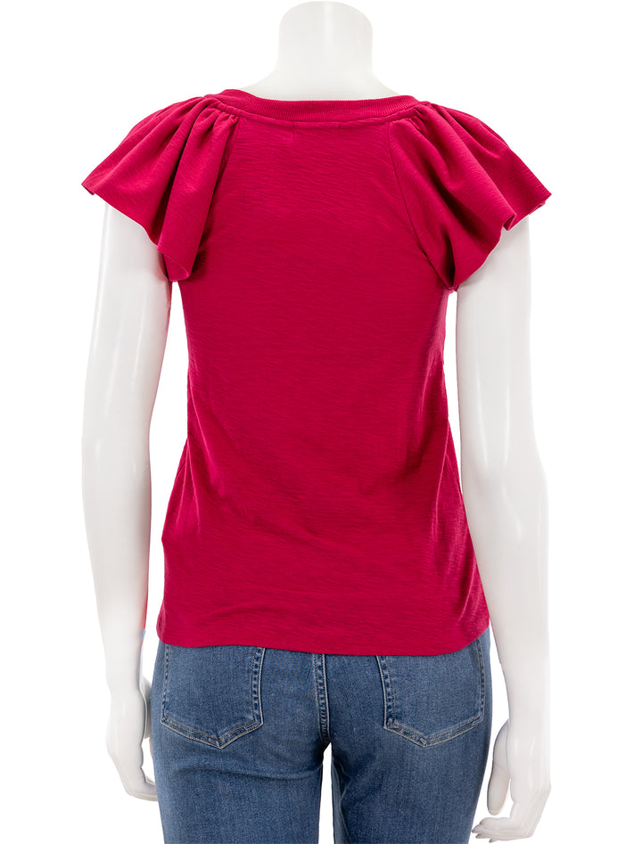 Back view of Nation LTD's lorna ruffle tank in raspberry.