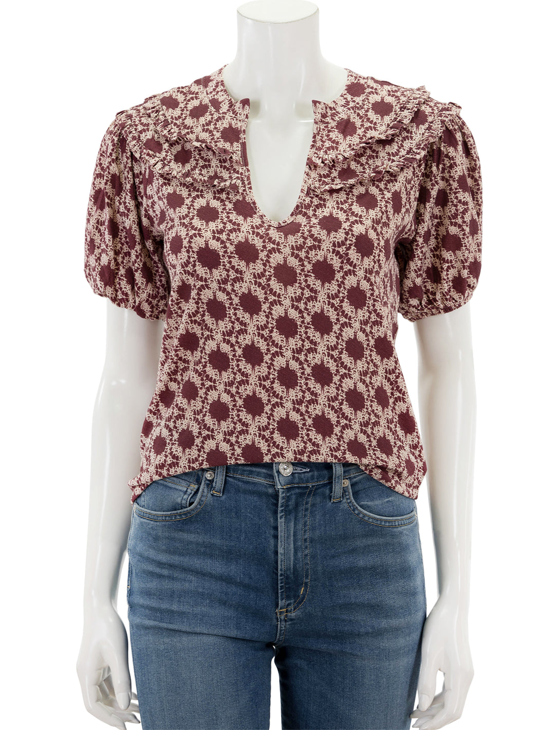 Front view of Nation LTD's judith yoked tee in ikat.