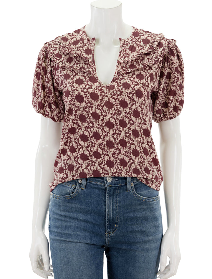 Front view of Nation LTD's judith yoked tee in ikat.