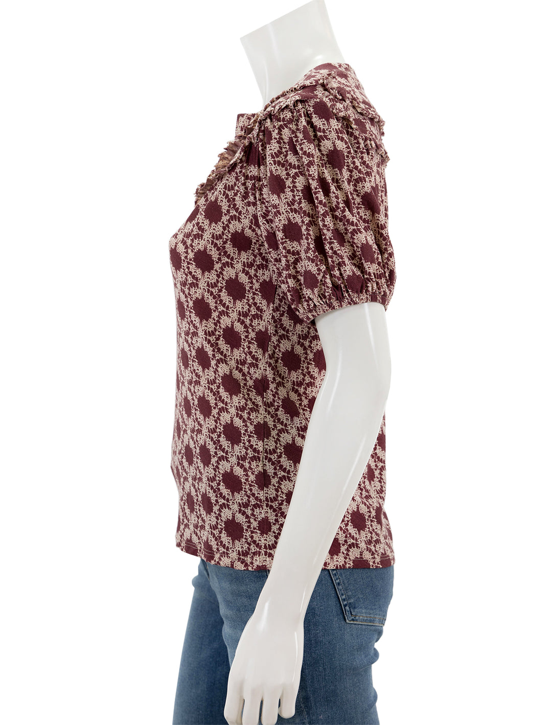Side view of Nation LTD's judith yoked tee in ikat.