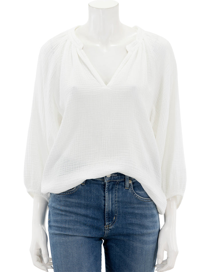 Front view of Nation LTD's mimi romance top in white.