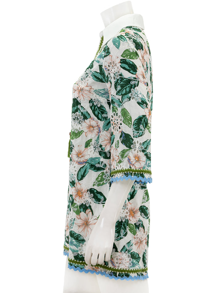 Side view of English Factory's floral tunic dress.