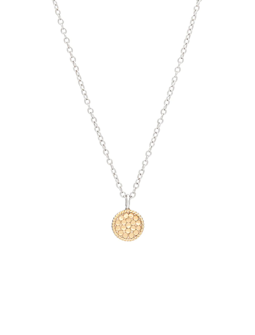 Front view of Anna Beck's classic small disc necklace in two-tone.