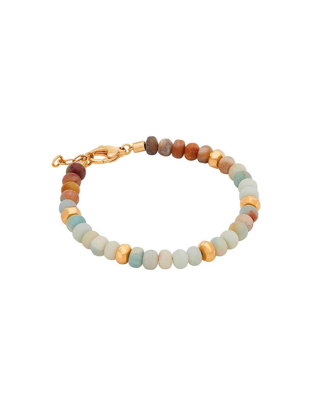 Front view of Anna Beck's amazonite beaded bracelet.
