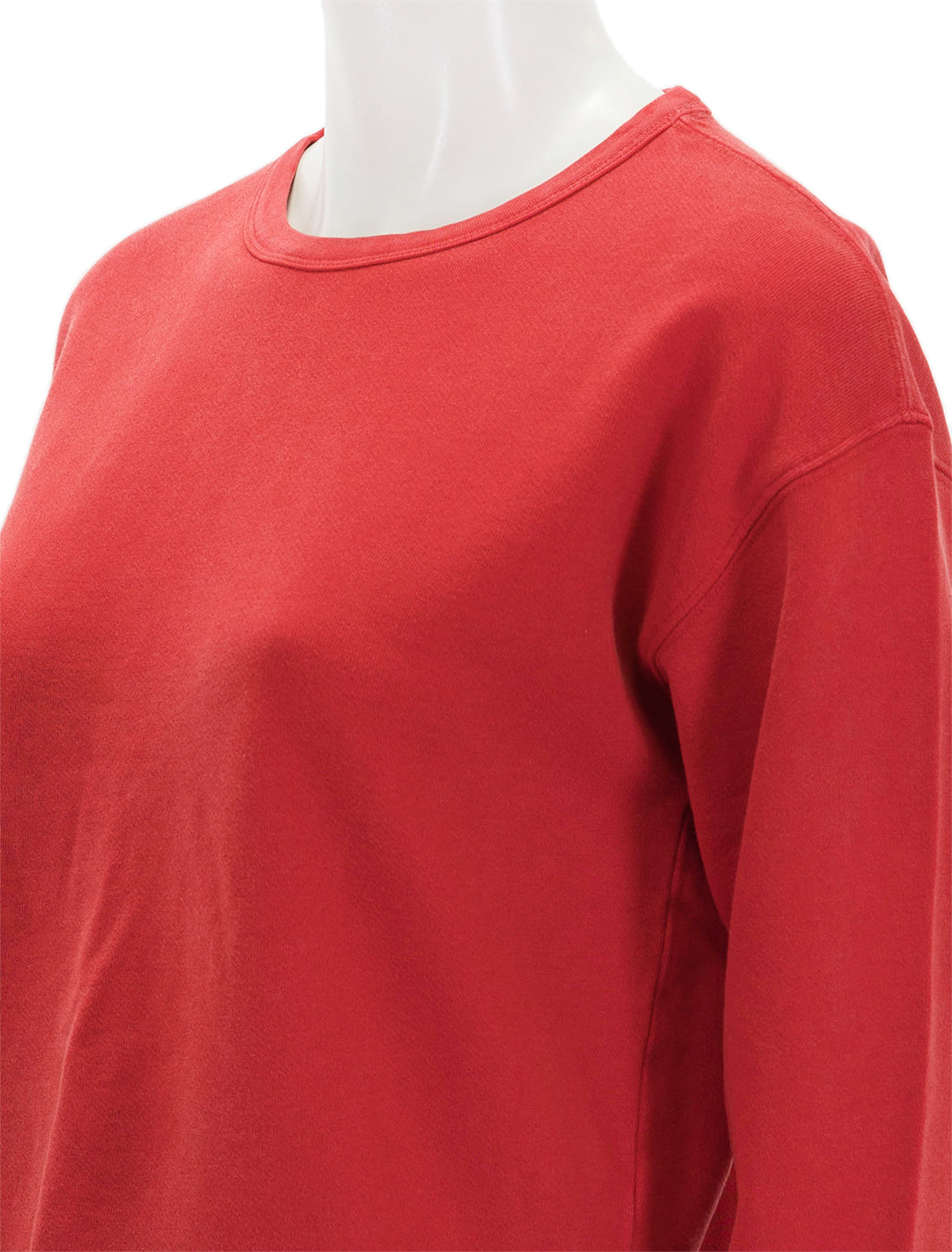 Close-up view of Alex Mill's vintage sweatshirt you've been searching for in cardinal red.